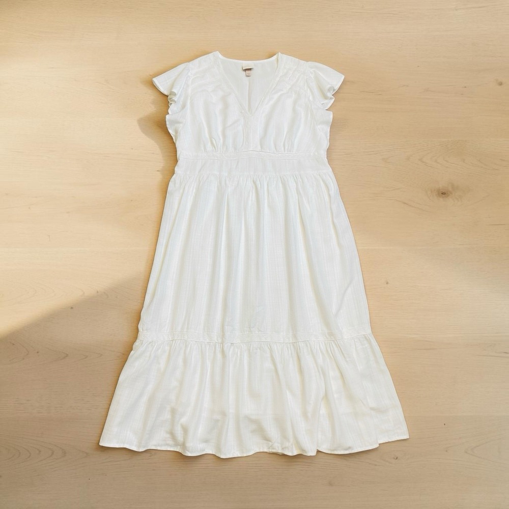 Knox Rose Midi Tiered  Dress 2XL White Crochet Cap Sleeve Cottagecore